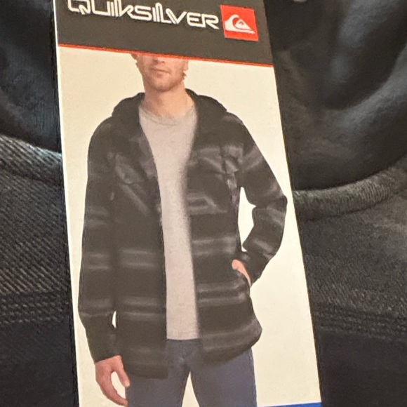 Quiksilver Men's Hooded Shirt Jacket- Black and Gray - Picture 11 of 13